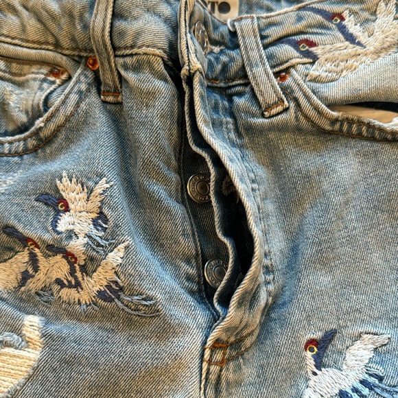 Topshop Moto Bird Embroidered Distressed Skinny Jeans Size 26 - Picture 4 of 14